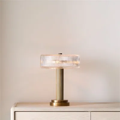 Crate & Barrel Vienna Metal Table Lamp With Rippled Glass Shade 17" In Gray