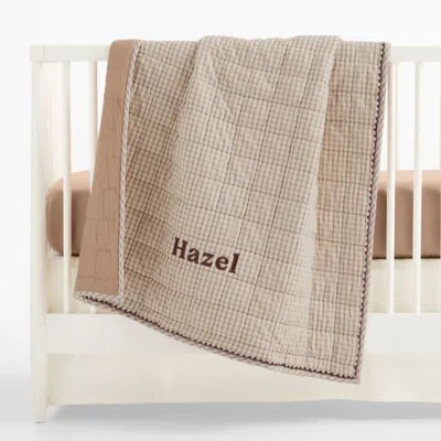 Crate & Barrel Window Pane Almond Brown 100% Organic Cotton Baby Crib Quilt