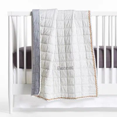 Crate & Barrel Window Pane Blue 100% Organic Cotton Baby Crib Quilt