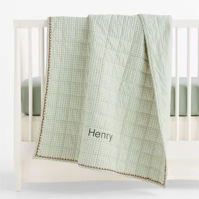 Crate & Barrel Window Pane Green Tint 100% Organic Cotton Baby Crib Quilt