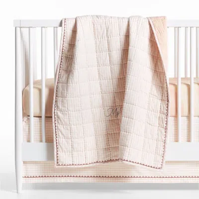 Crate & Barrel Window Pane Pink 100% Organic Cotton Baby Crib Quilt
