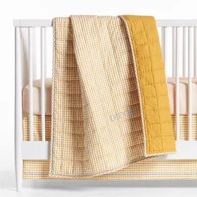 Crate & Barrel Window Pane Yellow 100% Organic Cotton Baby Crib Quilt In Brown