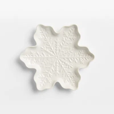 Crate & Barrel Winter Snowflake Stoneware Salad Plate In White