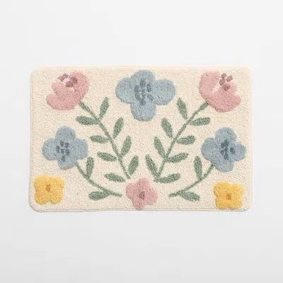 Crate & Barrel Wonderland Floral Border 100% Organic Cotton Kids Bath Mat In Multi