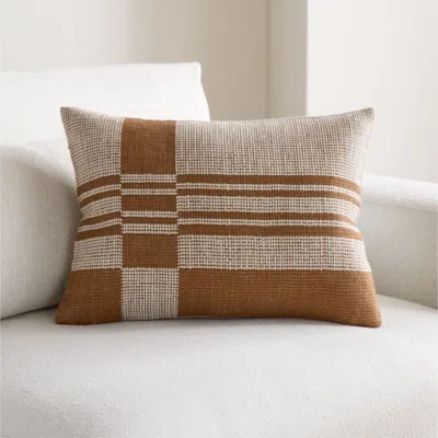 Crate & Barrel Wool/linen Plaid 22"x15" Maple Brown Throw Pillow With Feather Insert