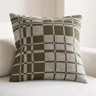 Crate & Barrel Wool/linen Plaid 23"x23" Burnt Green Throw Pillow With Down-alternative Insert