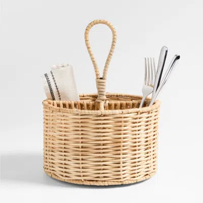 Crate & Barrel Woven Fiber 8" Flatware Caddy With Handle In Multi