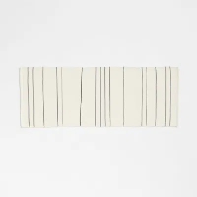 Crate & Barrel Woven Stripe Organic Cotton Artic Ivory And Storm Grey Bath Mat 24"x64" In Gray