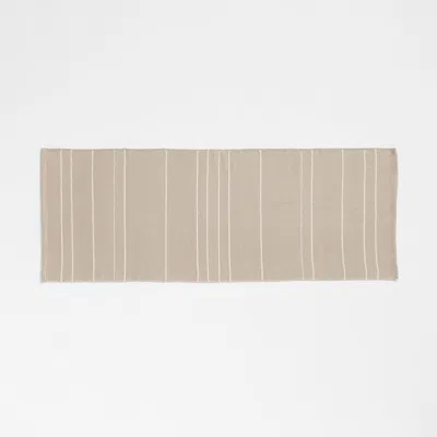 Crate & Barrel Woven Stripe Organic Cotton Natural Taupe And Crisp White Bath Mat 24"x64" In Neutral