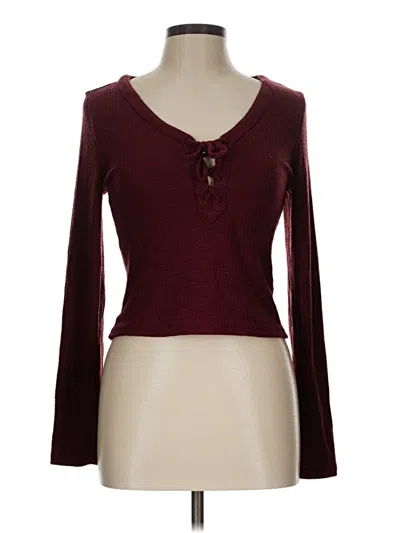 Pre-owned Crave Fame By Almost Famous Long Sleeve Henley Shirt In Burgundy