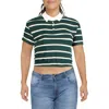 Crave Fame Juniors Womens Cropped Striped Polo Top In Green