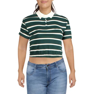 Crave Fame Juniors Womens Cropped Striped Polo Top In Green