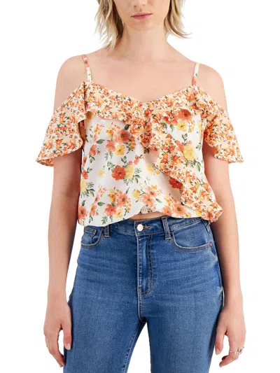 Crave Fame Juniors Womens Floral Print Blouse Cold Shoulder In Multi