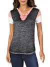 Crave Fame Juniors Womens Lace-up Burn-out T-shirt In Multi