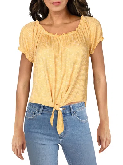 Crave Fame Juniors Womens Off-the-shoulder Heathered Top In Yellow