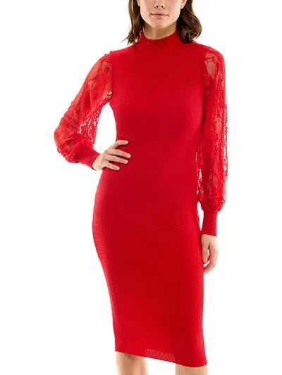 Crave Fame Womens Lace Knee Length Sweaterdress In Red