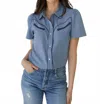Crazy Consuela Pearl Snap Blouse In Blue In Blue