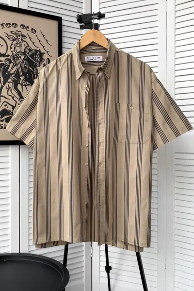 Pre-owned Crazy Shirts X Vintage Brown Striped Button Up Shirt Workwear Gta