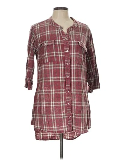 Pre-owned Crazy Train 3/4 Sleeve Button Down Shirt In Burgundy