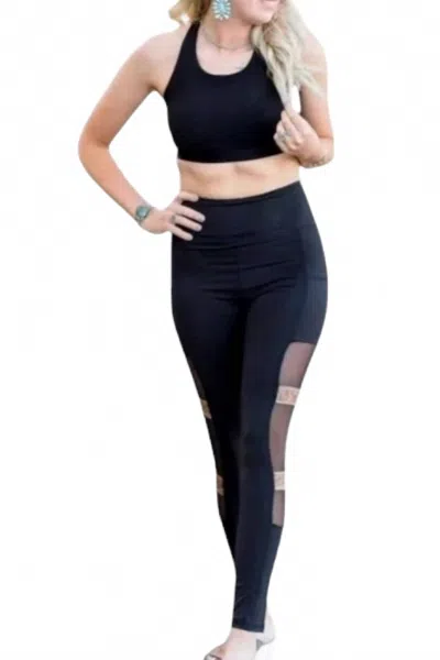 Crazy Train Barbell High Waist Leggings In Black In Blue