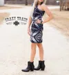 CRAZY TRAIN MONTANA MAMA AZTEC OFF THE SHOULDER DRESS IN GREY