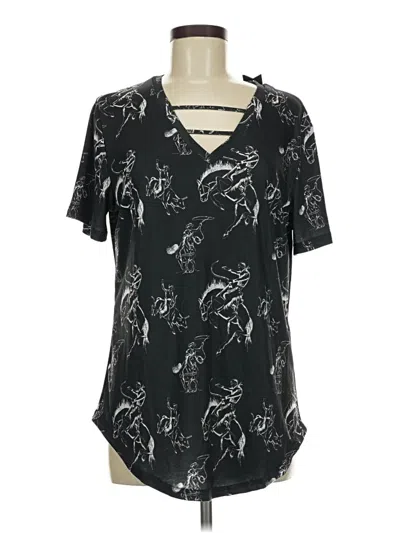 Pre-owned Crazy Train Short Sleeve Blouse In Black