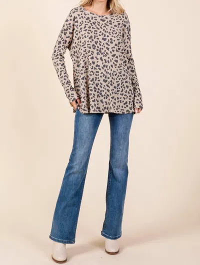 Cream N Sugar Leopard Loose Fit Tunic Top In Taupe In Grey