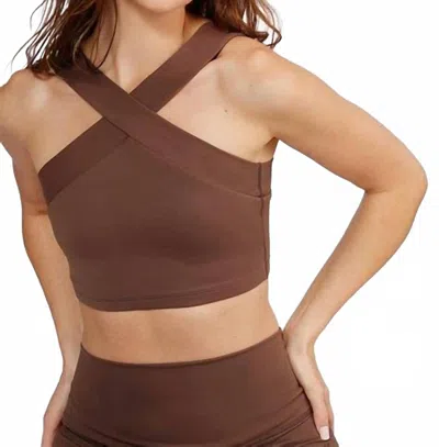 Cream Yoga Leah Cross Neck Bra In Brown