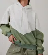 Creamon Two Tone Color Block Soft Fleece Hoodie In Green In White