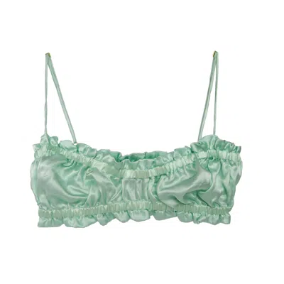 Crease Women's Green Silk Scalloped Bandeau Bra - Mint
