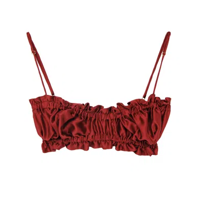Crease Women's Silk Scalloped Bandeau Bra - Red