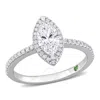 CREATED FOREVER CREATED FOREVER 1 1/2 CT TW MARQUISE & ROUND LAB CREATED DIAMOND WITH TSAVORITE ACCENT HALO ENGAGEME