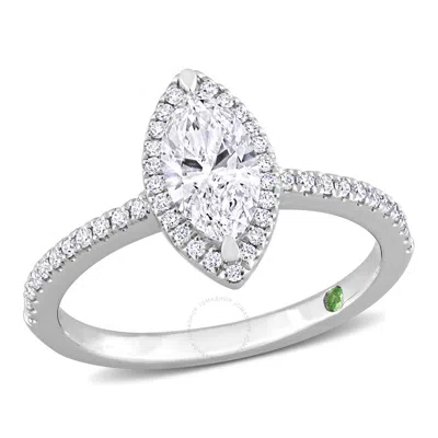Created Forever 1 1/2 Ct Tw Marquise & Round Lab Created Diamond With Tsavorite Accent Halo Engageme In White