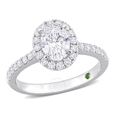 Created Forever 1 1/2 Ct Tw Oval & Round Lab Created Diamond With Tsavorite Accent Halo Engagement R In White