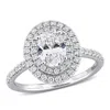 Created Forever 1 1/2ct Tdw Oval Lab-created Diamond And Tsavorite Accent Halo Engagement Ring In 14 In Metallic