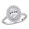 Created Forever 1 1/2ct Tdw Oval Lab-created Diamond And Tsavorite Accent Halo Engagement Ring In 14 In White