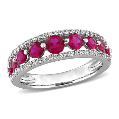 Created Forever 1 1/2ct Tgw Created Ruby And 1/3ct Tw Lab-grown Diamond Graduated Ring In 14k White  In Brown