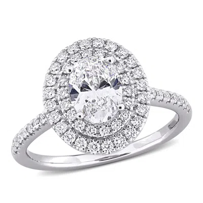 Created Forever 1 1/2ct Tw Oval Lab-grown Diamond Double Halo Engagement Ring In 14k White Gold In Silver