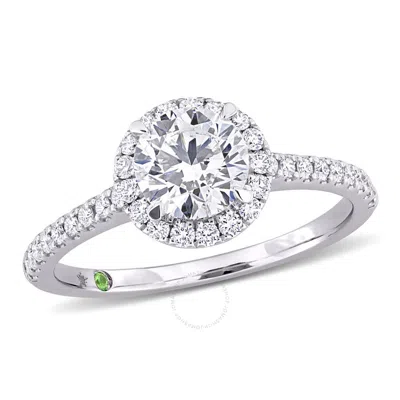 Created Forever 1 1/3ct Tdw Lab-created Diamond And Tsavorite Accent Ring In 14k White Gold In Metallic