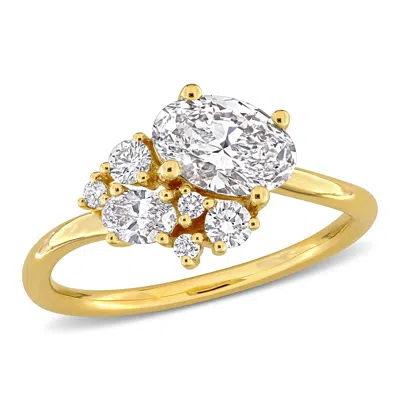 Created Forever 1 1/3ct Tw Oval Lab-grown Diamond Cluster Engagement Ring In 14k Yellow Gold In Silver