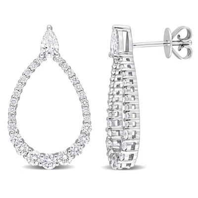 Created Forever 1 1/3ct Tw Pear And Round-cut Lab-grown Diamond Open Teardrop Earrings In 14k White Gold In Silver