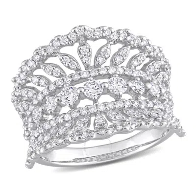 Created Forever 1-1/5ct Tdw Lab-created Diamond Crown Design Wide Ring In 14k White Gold In Metallic