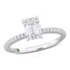 Created Forever 1 1/6ct Tdw Emerald-cut Lab-created Diamond And Tsavorite Accent Engagement Ring In In White