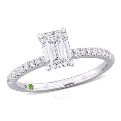 Created Forever 1 1/6ct Tdw Emerald-cut Lab-created Diamond And Tsavorite Accent Engagement Ring In In Metallic