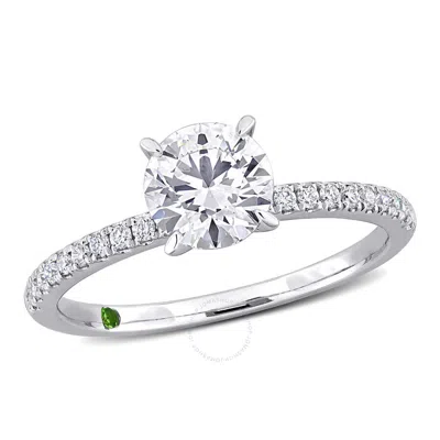 Created Forever 1 1/6ct Tdw Lab-created Diamond And Tsavorite Accent Engagement Ring In 14k White Go