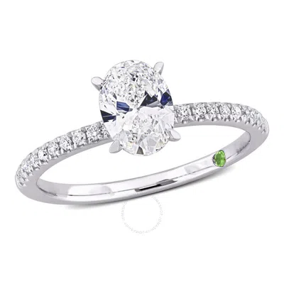 Created Forever 1 1/6ct Tdw Oval Lab-created Diamond And Tsavorite Accent Engagement Ring In 14k Whi In White