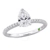 CREATED FOREVER CREATED FOREVER 1 1/6CT TDW PEAR SHAPE LAB-CREATED DIAMOND AND TSAVORITE ACCENT ENGAGEMENT RING IN 1