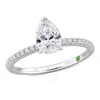 Created Forever 1 1/6ct Tdw Pear Shape Lab-created Diamond And Tsavorite Accent Engagement Ring In 1 In White