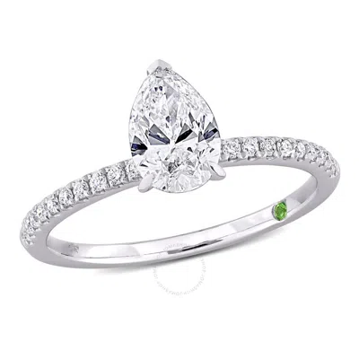Created Forever 1 1/6ct Tdw Pear Shape Lab-created Diamond And Tsavorite Accent Engagement Ring In 1 In Metallic