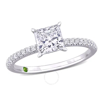 Created Forever 1 1/6ct Tdw Princess-cut Lab-created Diamond And Tsavorite Accent Engagement Ring In In White